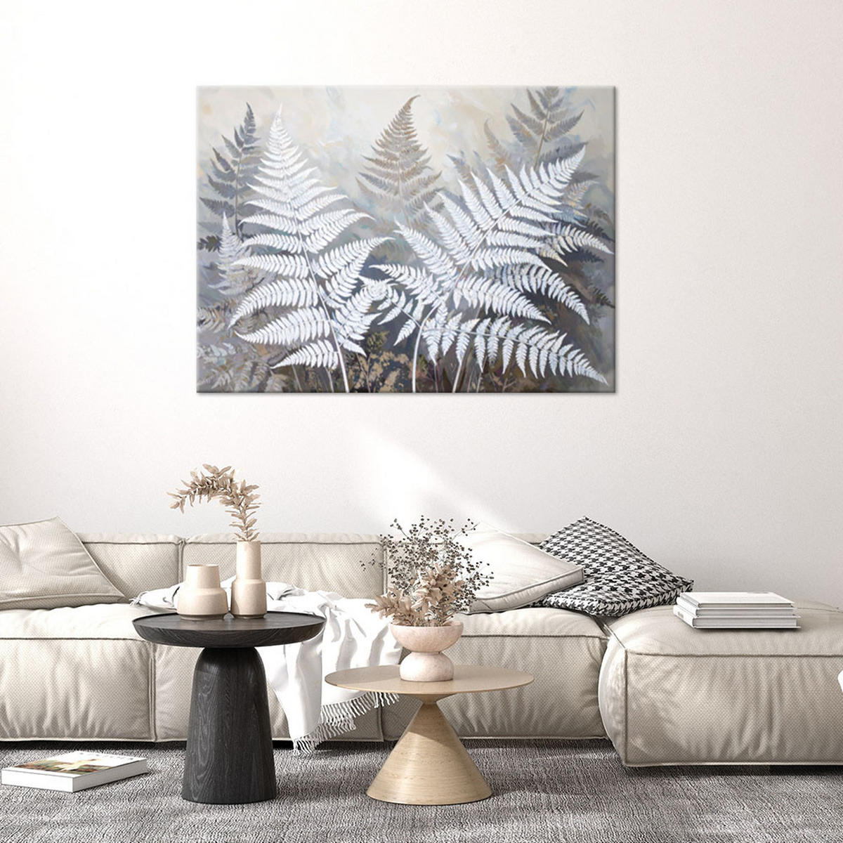 LEINWANDBILD, Farnblätter Natur Pflanzen weiß beige - Grau, Textil (45/30cm) - Feeby