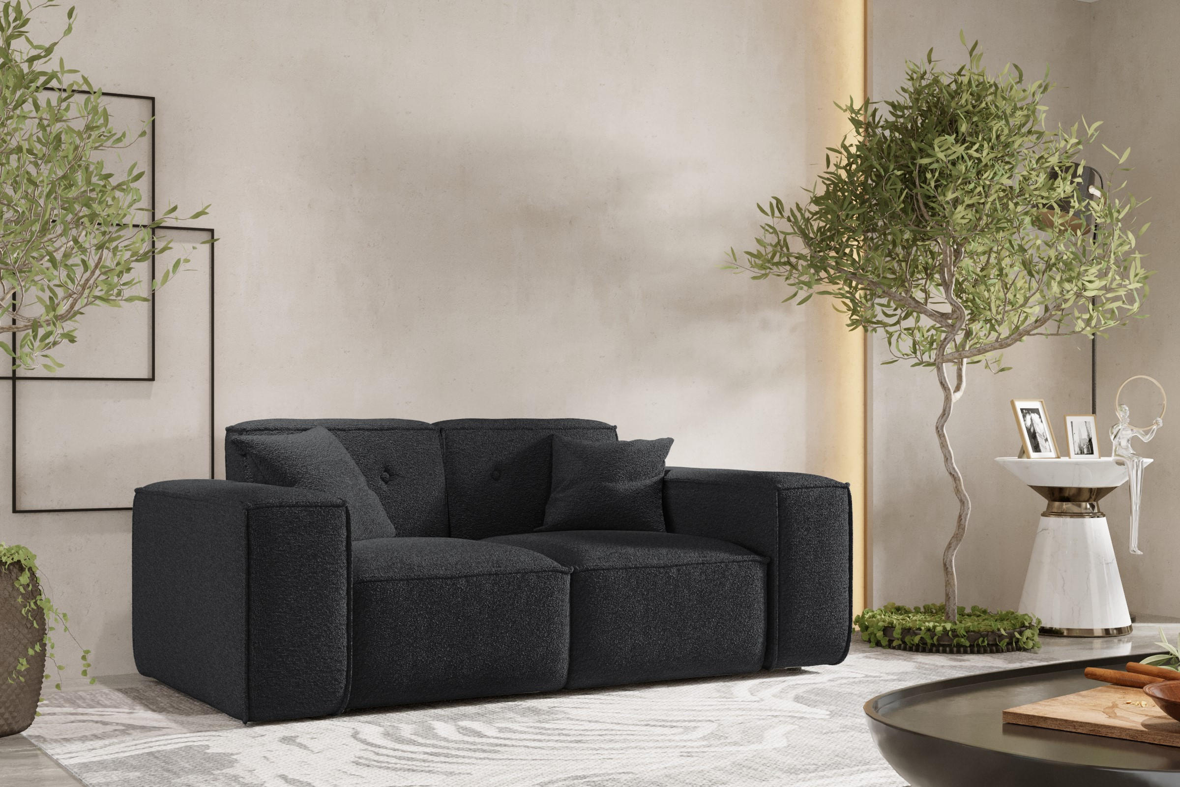 SOFA Zweisitzer PULA Stoff Antic Schwarz - Schwarz, Holz (186/73/88cm) - Kaiser Möbel