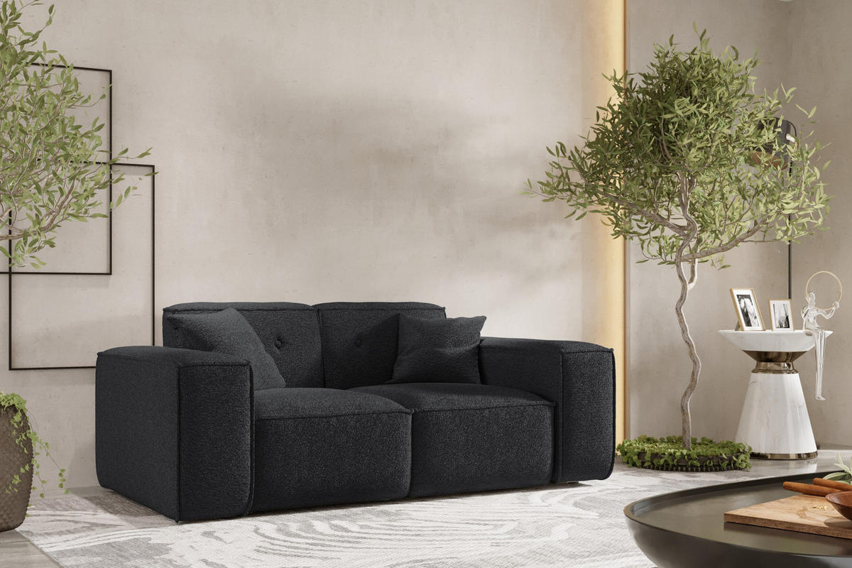 SOFA Zweisitzer PULA Stoff Antic Schwarz - Schwarz, Holz (186/73/88cm) - Kaiser Möbel
