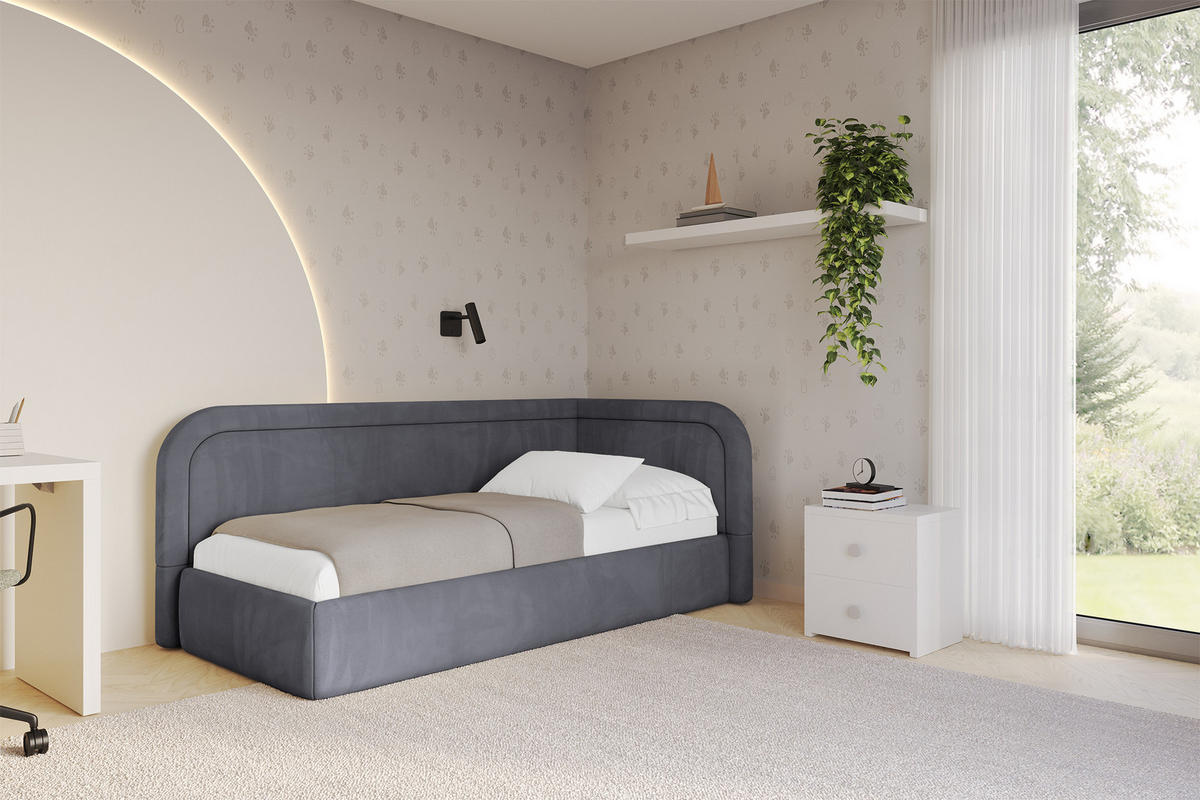 EINZELLBETT Jugendbett mit Bettkasten, Links - JOVY 80x200 Dunkelgrau - Dunkelgrau, Holzwerkstoff/Textil (80/200cm) - ALTDECOR