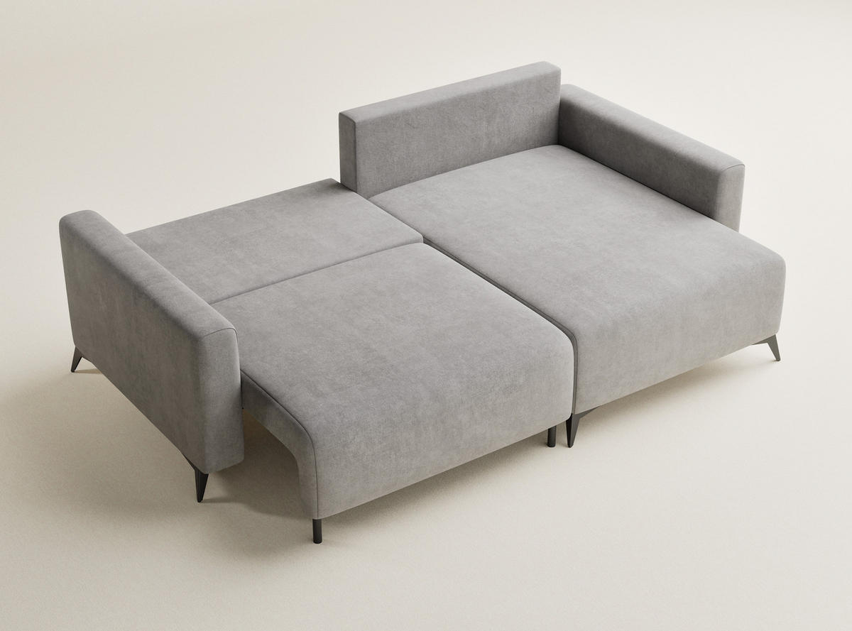 ECKSOFA MIT SCHLAFFUNKTION Leon Beige grau Webstoff - Greige/Schwarz, Holz/Holzwerkstoff (239/148cm) - Maison de Reve