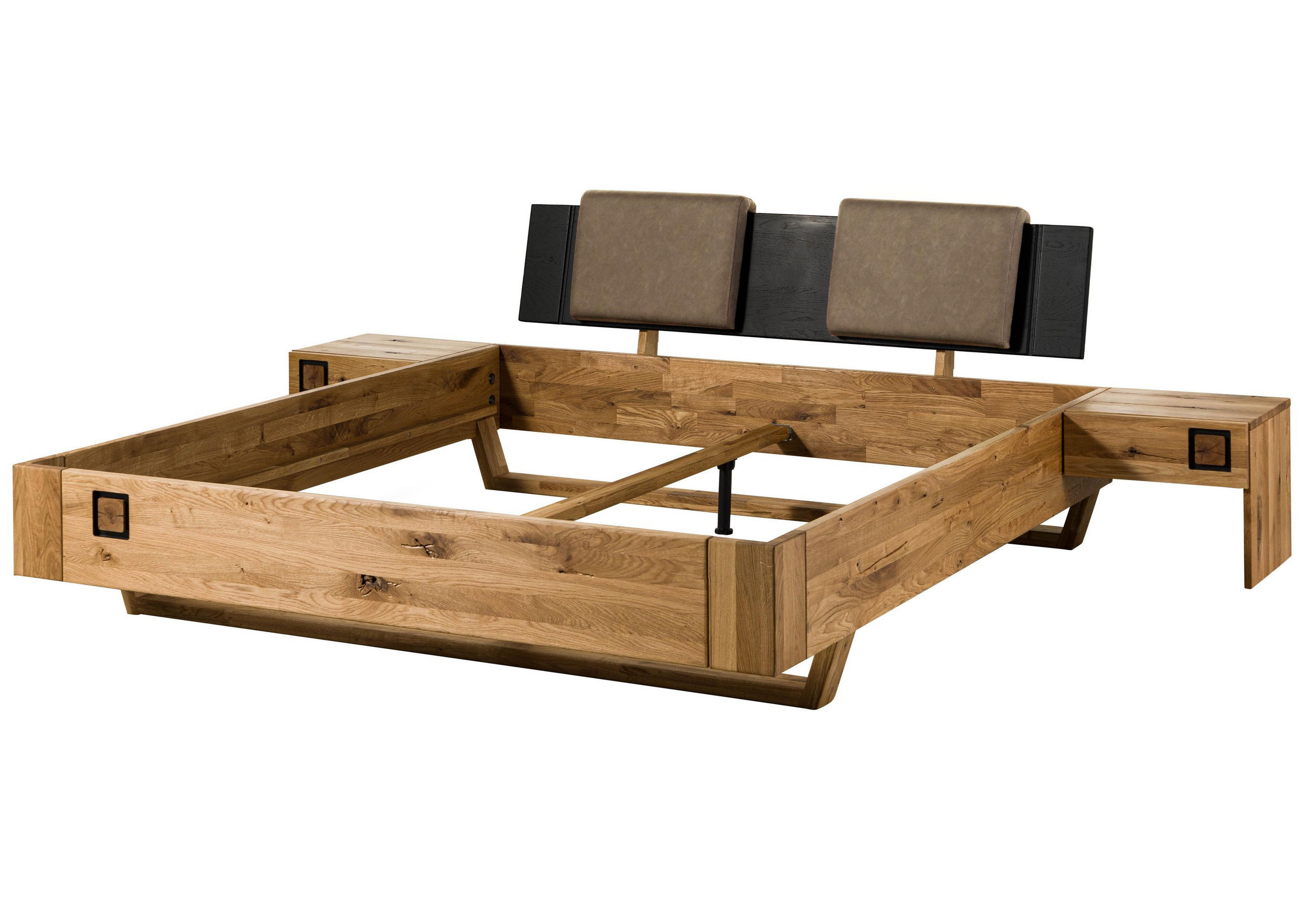 BETT mit Nachttisch Massivholz Wildeiche 140 x 200 x 86 natur KITZBÜHEL #268 - Naturfarben, Holz (140/200cm) - Massivmoebel24