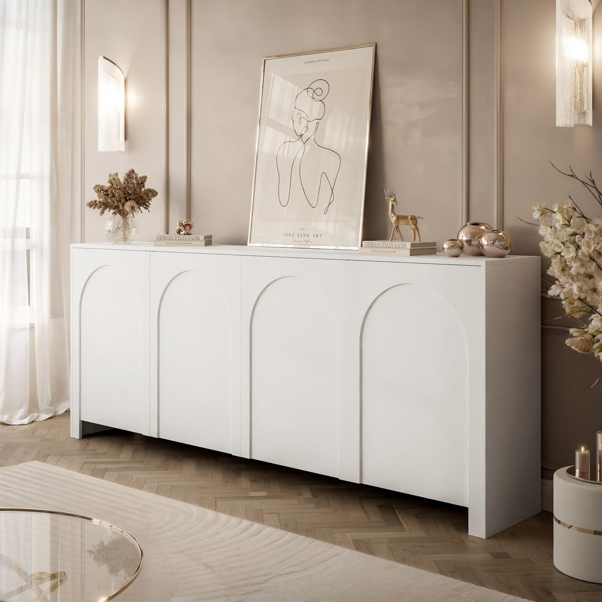 SIDEBOARDS ARIADNA weiß viertürig - Weiß, Holzwerkstoff (204/83/35cm)