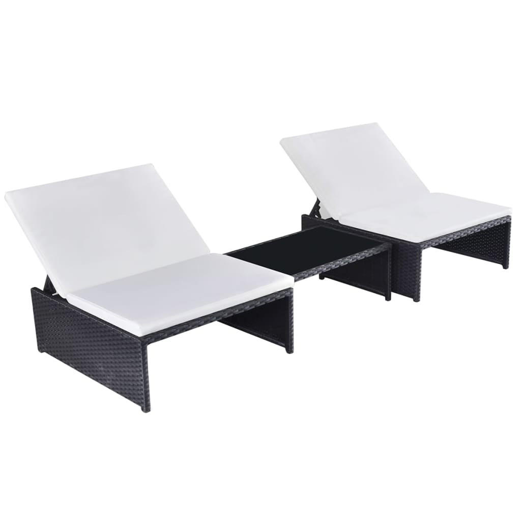 OUTDOOR-LEHNSTÜHLE 2 Stk. mit Tisch Schwarz Poly-Rattan - Schwarz, Holz (65/69/190cm) - furnicato