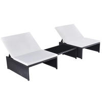 OUTDOOR-LEHNSTÜHLE 2 Stk. mit Tisch Schwarz Poly-Rattan - Schwarz, Holz (65/69/190cm) - furnicato