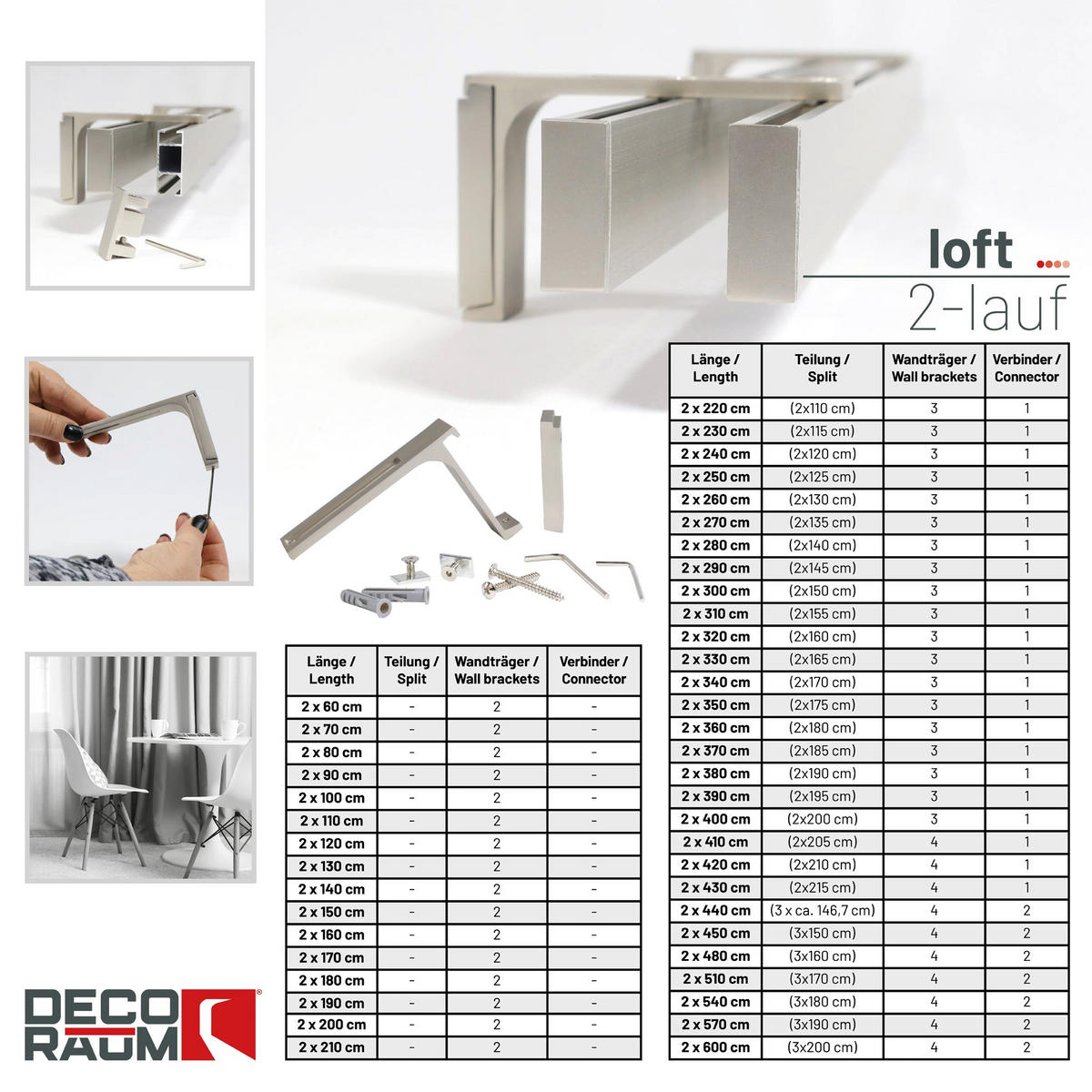 GARDINENSCHIENE 2-lauf Loft - Silberfarben, Metall (270cm) - Deco-Raum