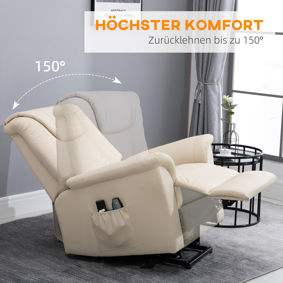 FERNSEHSESSEL mit Aufstehhilfe, Cremeweiß - Creme, Kunststoff (95/106/93cm) - HOMCOM