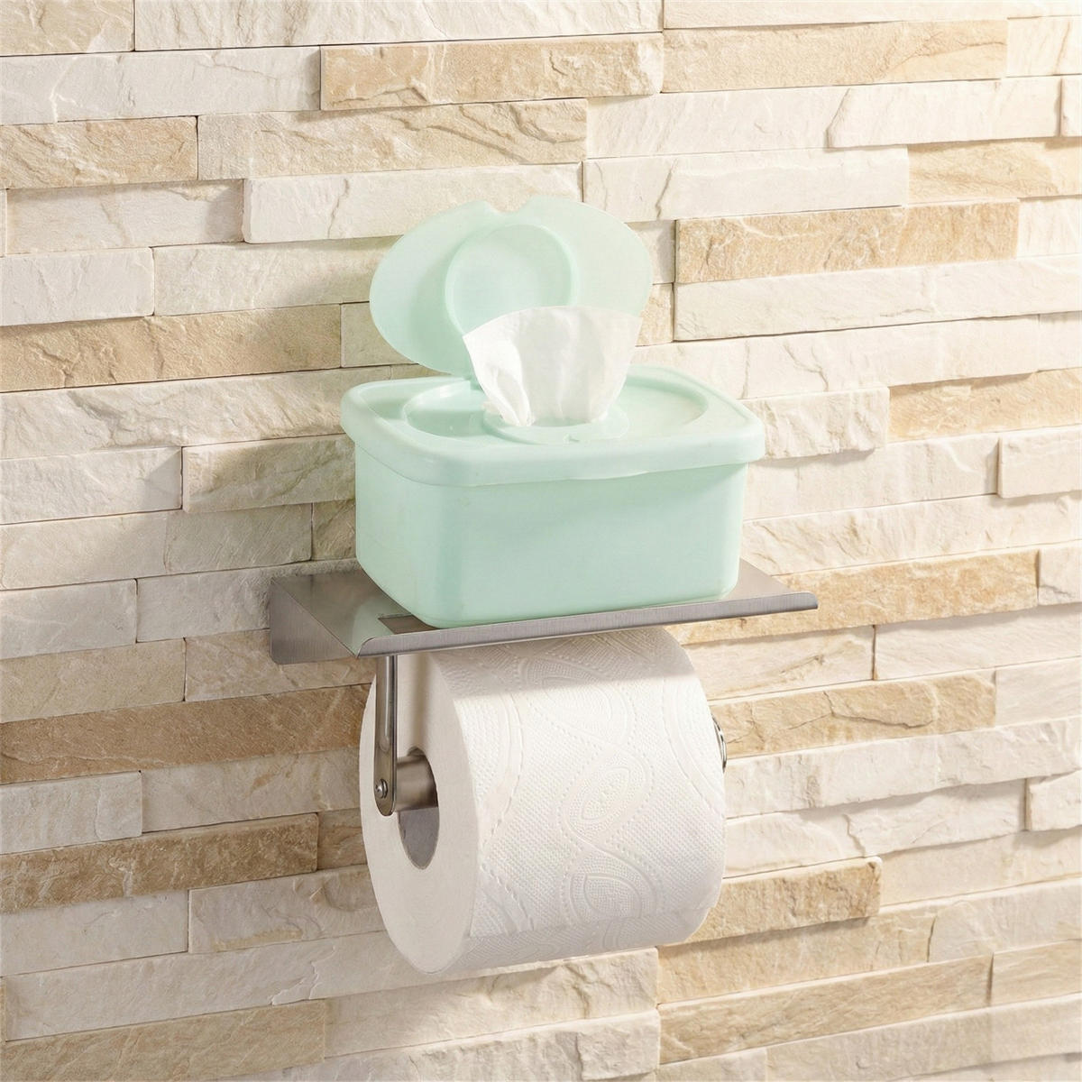 TOILETTENPAPIERHALTER mit Ablage 9,5/18/7,5 cm - Silberfarben, Metall (18/7.5/9.5cm) - Maximex