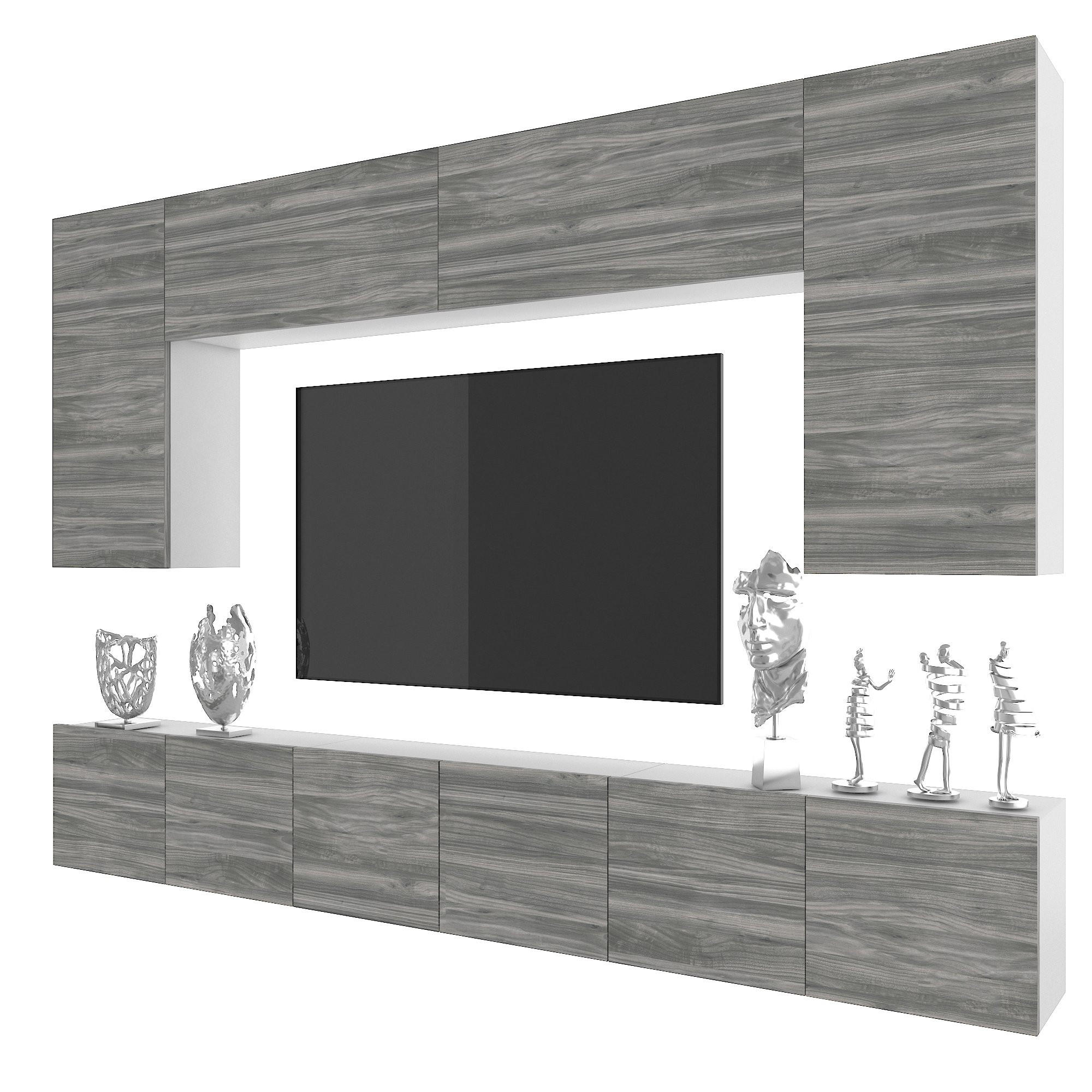 WOHNWAND Milano 2, Grau Matt, 300 cm, Grifflos - Grau, Holz (300/155/36cm) - B BELINI GROUP