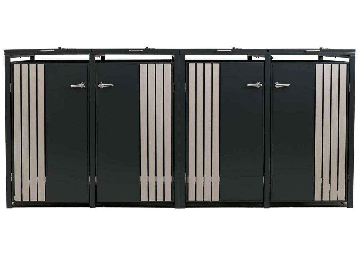 MÜLLTONNENBOX 4er mit Deckel HxBxT 122x250x84cm Anthrazit Holzoptik hell - Anthrazit, Metall (250/122/84cm) - PROREGAL