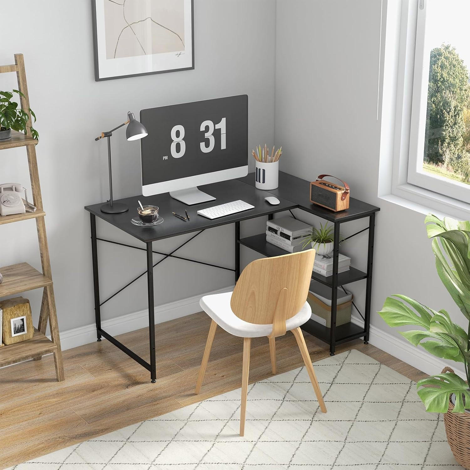 ECKSCHREIBTISCH 75cm Schwarz - Schwarz, Holz (120/88/75cm) - COSTWAY