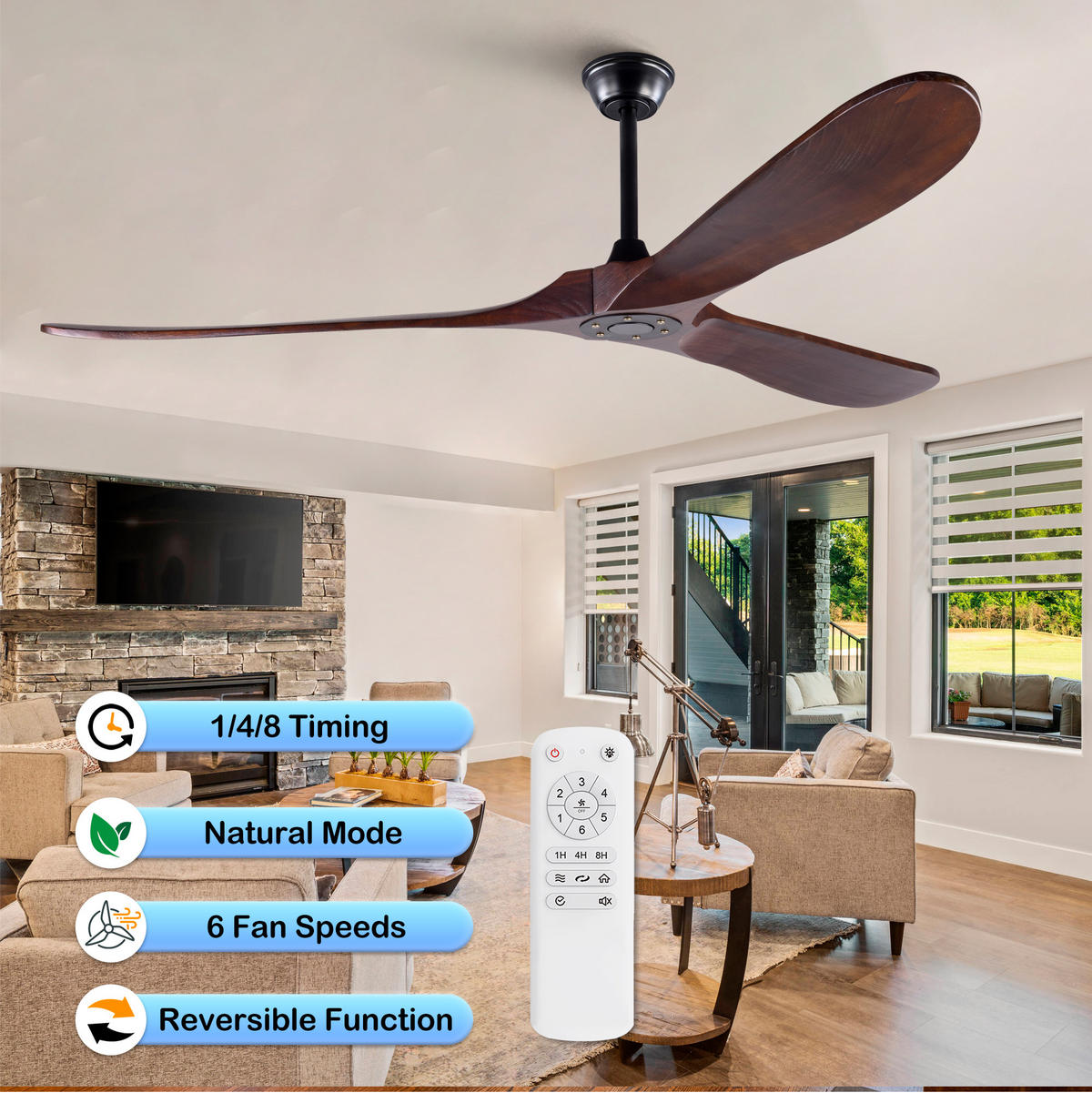 DECKENVENTILATOR DE-16244 70 Zoll ohne Licht mit Fernbedienung Walnuss - Walnussfarben, Holz/Metall (183/183/32cm) - ComfortXL