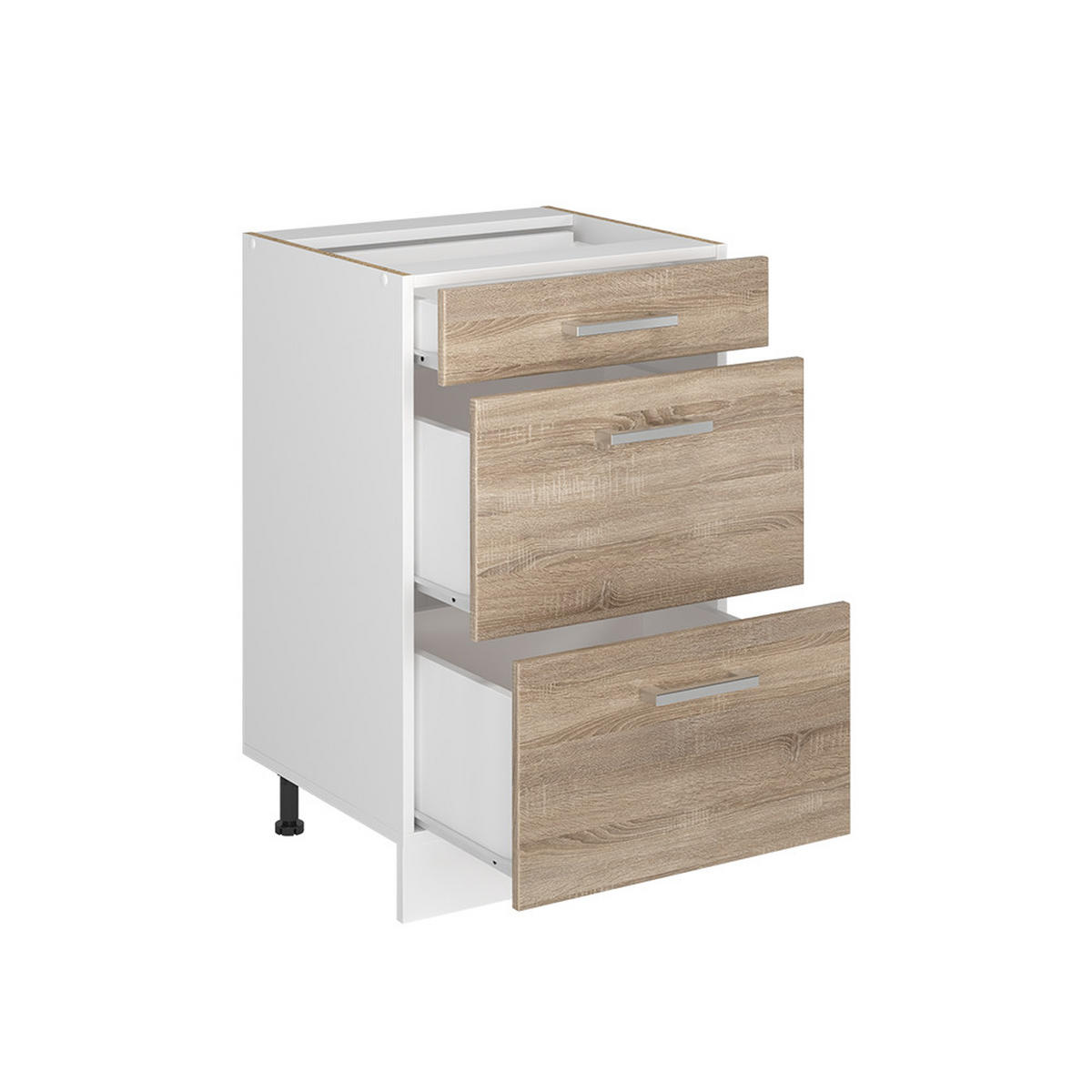 KÜCHENUNTERSCHRANK R-Line, Sonoma/Weiß, 50 cm Arbeitsplatte Anthrazit - Weiß/Sonoma Eiche, Holzwerkstoff (50/81.6/60cm) - Vicco