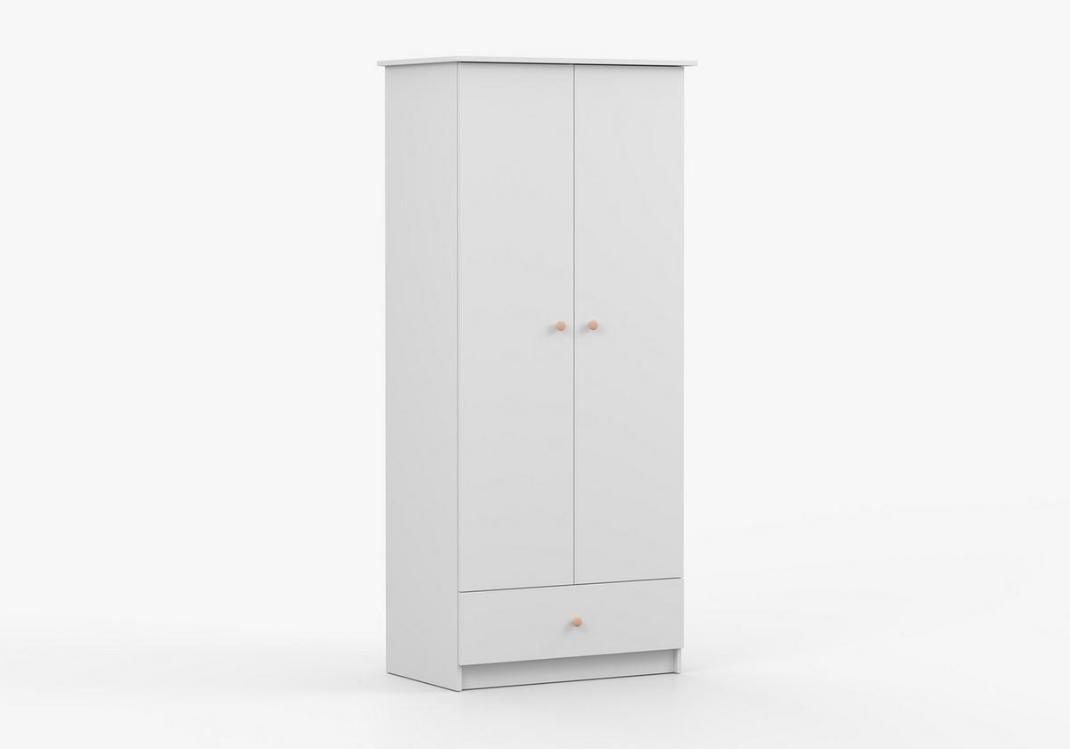 JUGENDZIMMER Livani in Weiß 6-teiliges Kinderzimmer Komplettset mit rosa Griffen - Weiß, Holzwerkstoff (80/200/120cm)