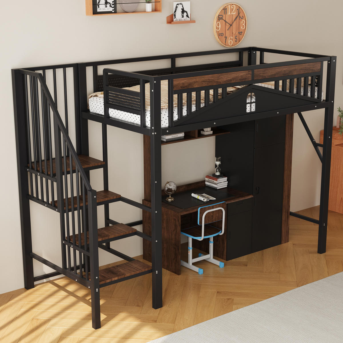HOCHBETT 90/200 cm aus Metall und Holz mit Stauraum, Schwarz - Schwarz, Metall (90/200cm) - OKMYHOME