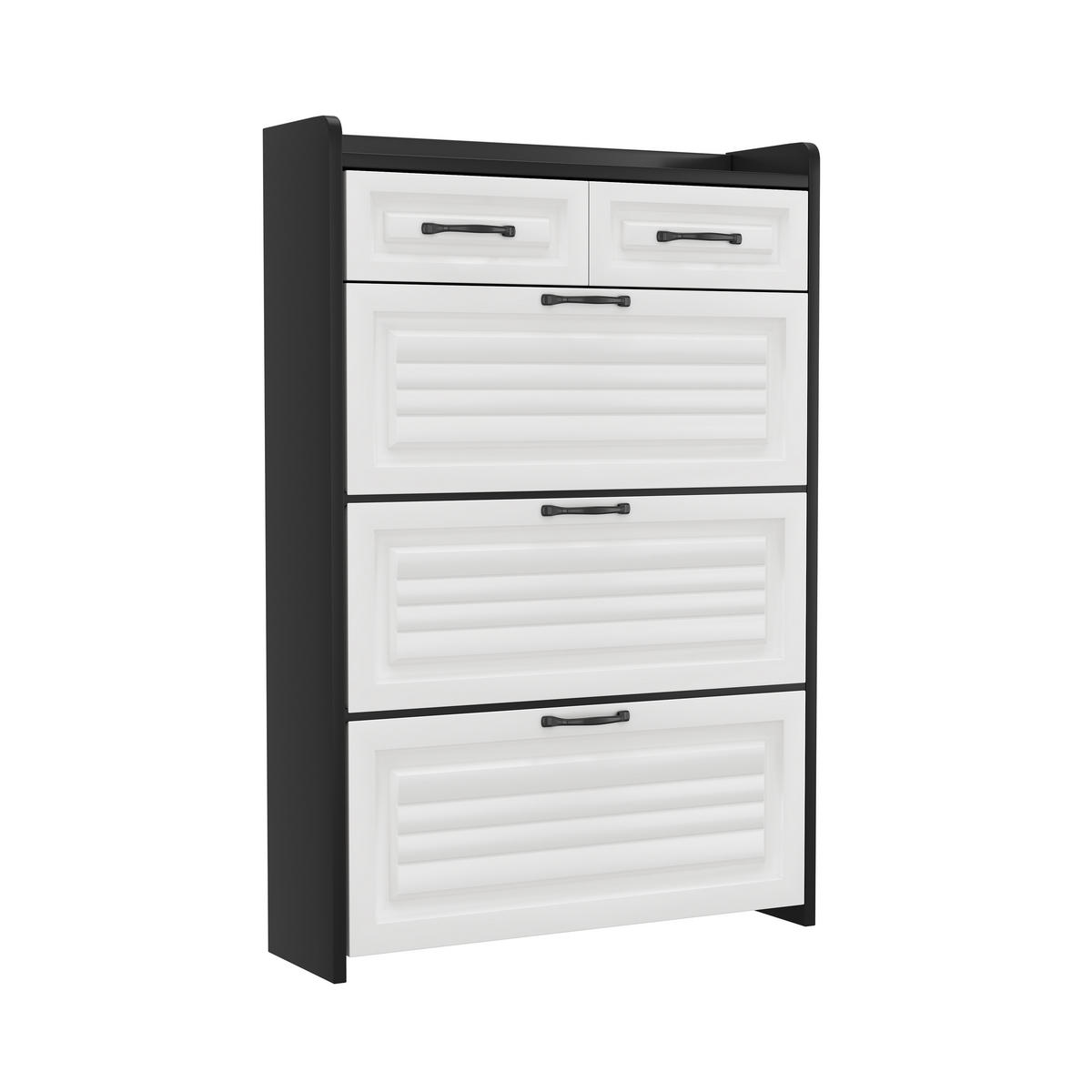 SCHUHSCHRANK Weiß+Schwarz 80/23.5/131 cm mit 3 Klappen und 2 Schubladen - Weiß, Holzwerkstoff (80/131/23.5cm) - PANGIVO