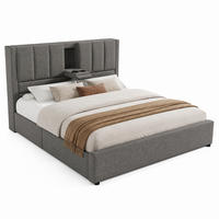 POLSTERBETT mit Stauraum & Ladestation 160 x 200 cm Leinen Grau - Grau, Metall (160/200cm) - Meubliv