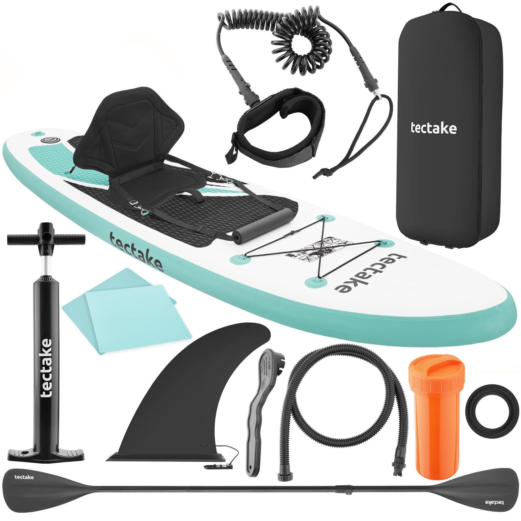STAND-UP-PADDLE-BOARD 2in1 aufblasbar, Komplettset mit Fußschlaufe, 288 x 77 x 22,5 cm, bis 200 kg belastbar - Weiß, Kunststoff (288/77/0.23cm) - tectake