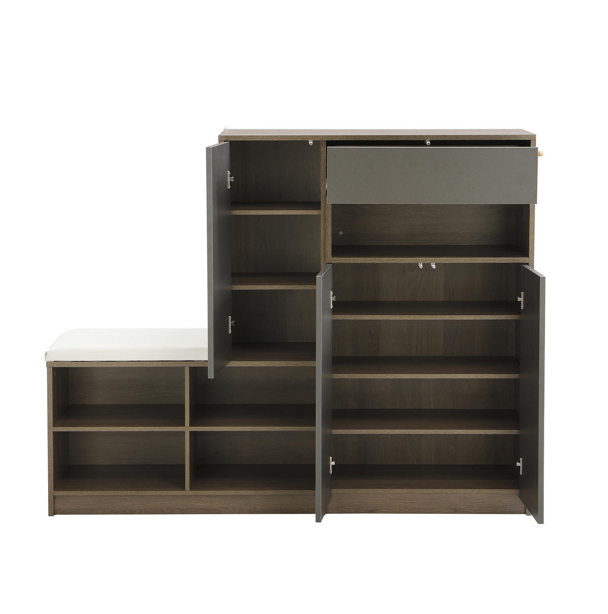 SCHUHSCHRANK 140/35/110 cm grau aus Spanplatte mit Sitzkissen - Grau, Holzwerkstoff (35/110/140cm) - OKWISH