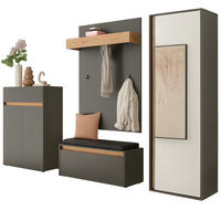 GARDEROBEN-SET 5-teilig grau matt, Eiche Wotan 265 cm, Flurmöbel mit viel Stauraum - Eiche Wotan/Schwarz, Glas/Holzwerkstoff (265/200/40cm) - Furn.Design
