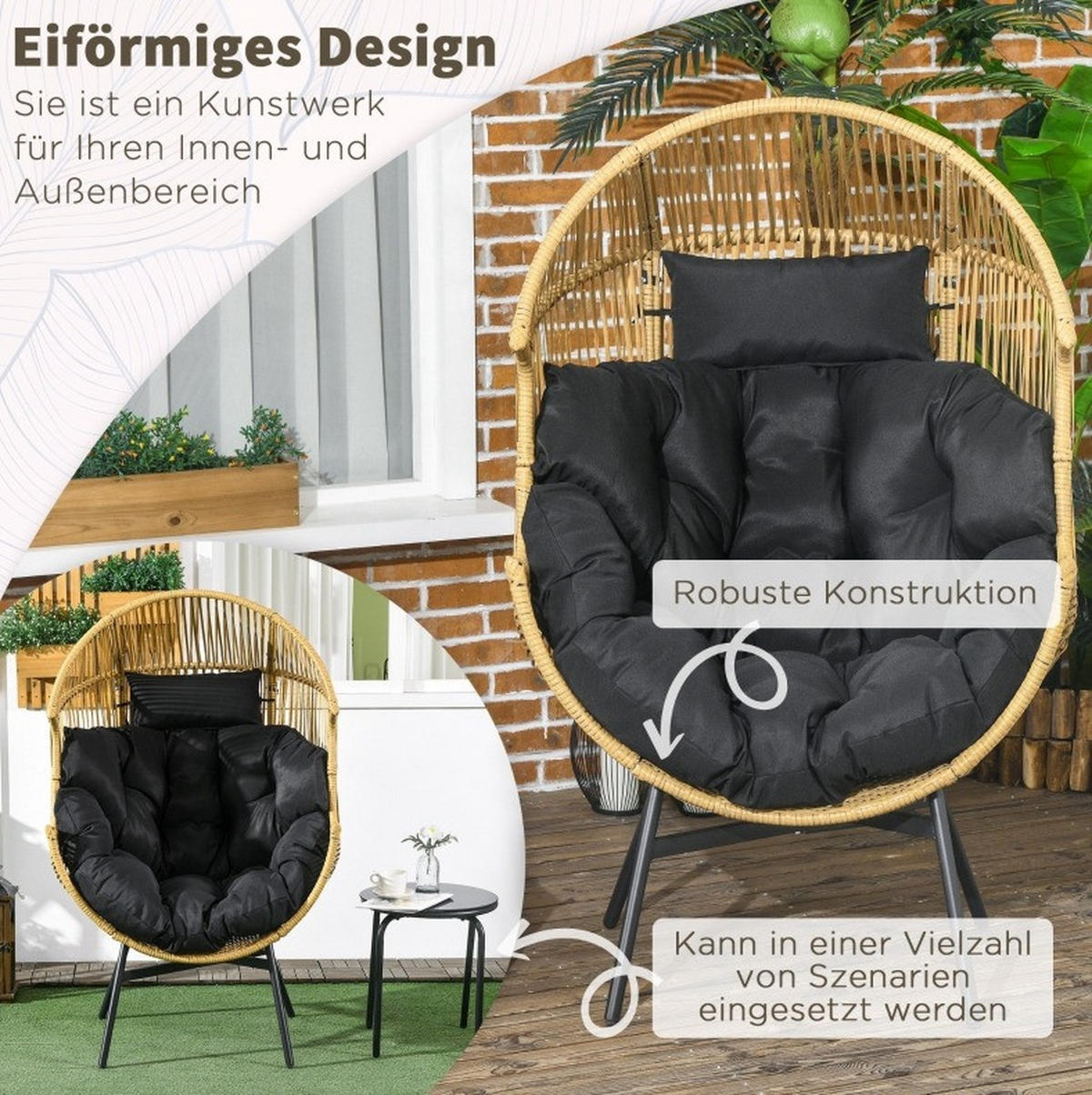 GARTENSTUHL aus Rattan 89x75x143 cm Sand mit Komfortkissen und verstellbaren Füßen - Beige, Holzwerkstoff (75/143/89cm) - Modfu