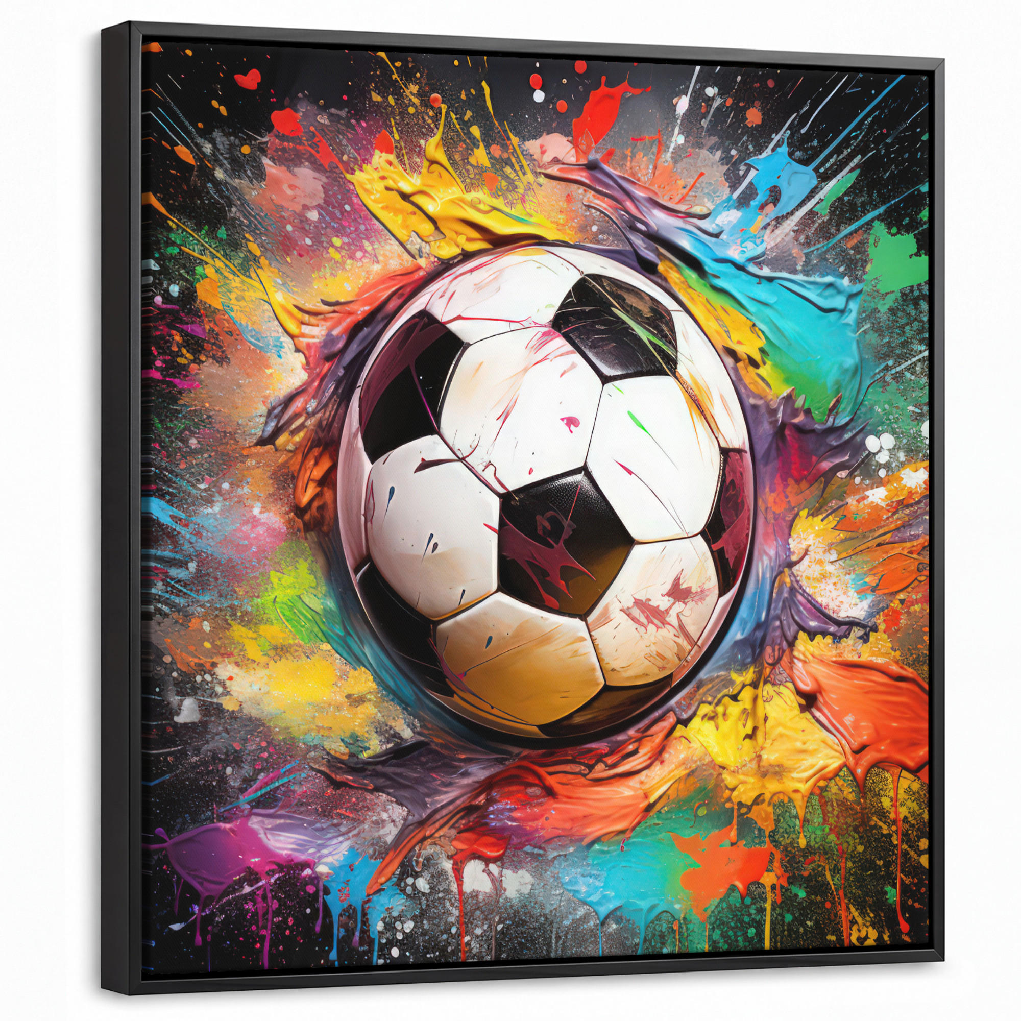 LEINWAND Bilder mit Rahmen - Fußball - Farbe - Farben - Schwarz - Weiß - 50x50 - Weiß, Textil (50/50cm) - MuchoWow