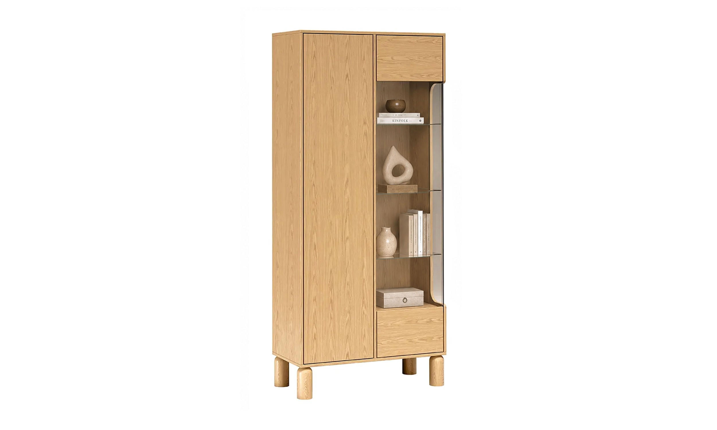 VITRINE LINDEN 89/40,6/197 cm mit Glastür ohne LED Eiche Bookmatch - Eichefarben, Eichenholz/Holzwerkstoff (89/197/40.6cm) - Lookway
