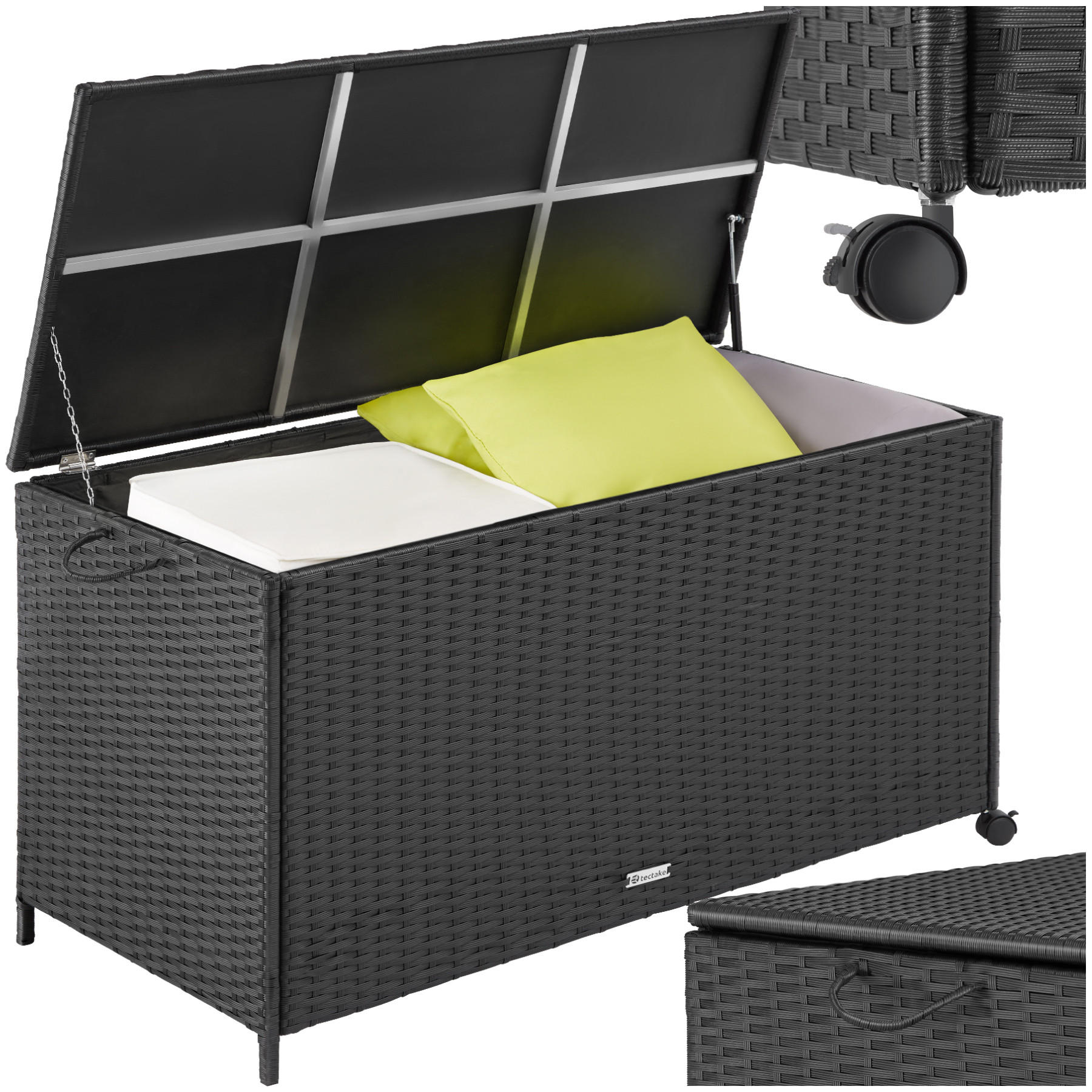 AUFLAGENBOX Kuusamo,117 x 54 x 64 cm,schwarz - Schwarz, Kunststoff (54.5/63/117cm) - tectake