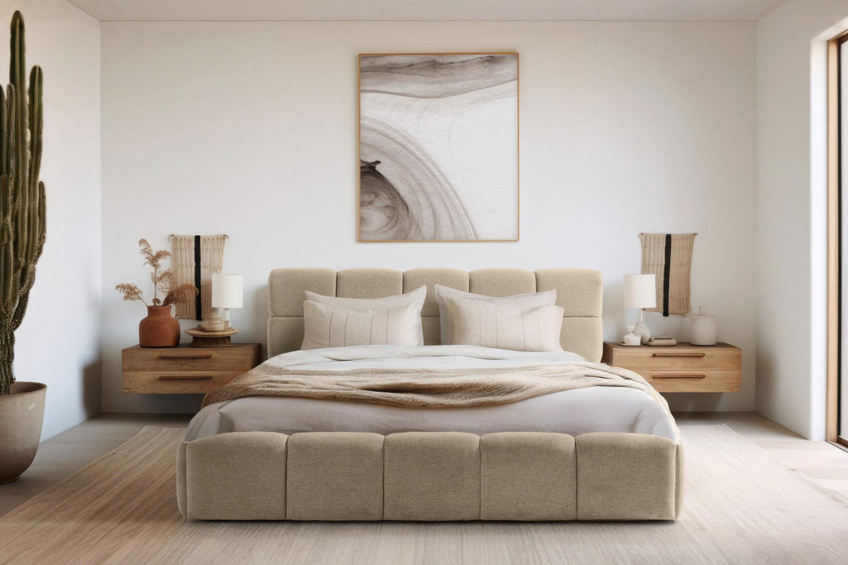 POLSTERBETT AERI 140/160/180/200 mit Rahmen und Bettkasten, beige - Beige, Holz/Holzwerkstoff (160/200cm) - KONSIMO®