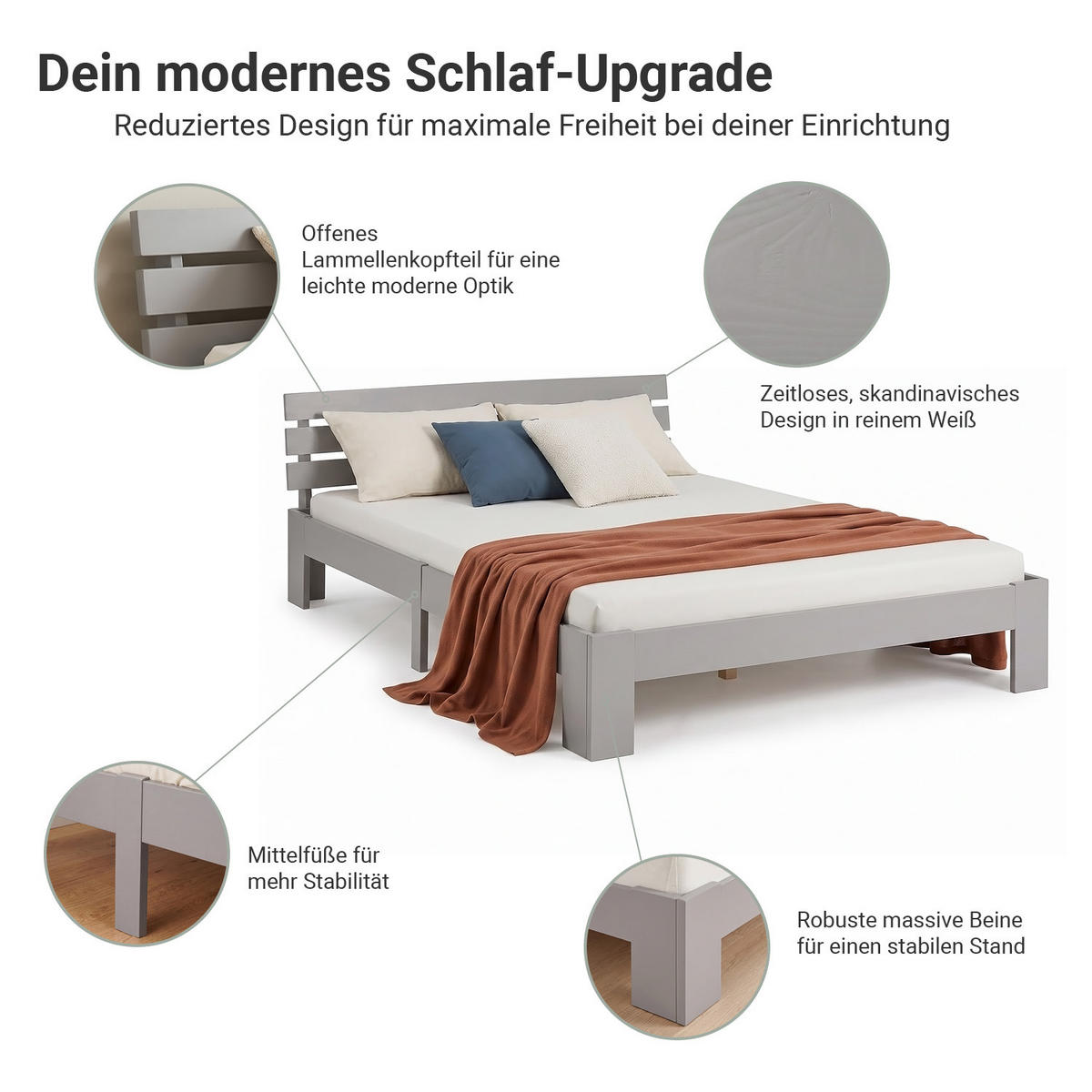 HOLZBETT mit Matratze 120/200 cm grau - Grau, Holz (120/200cm) - Homestyle4u
