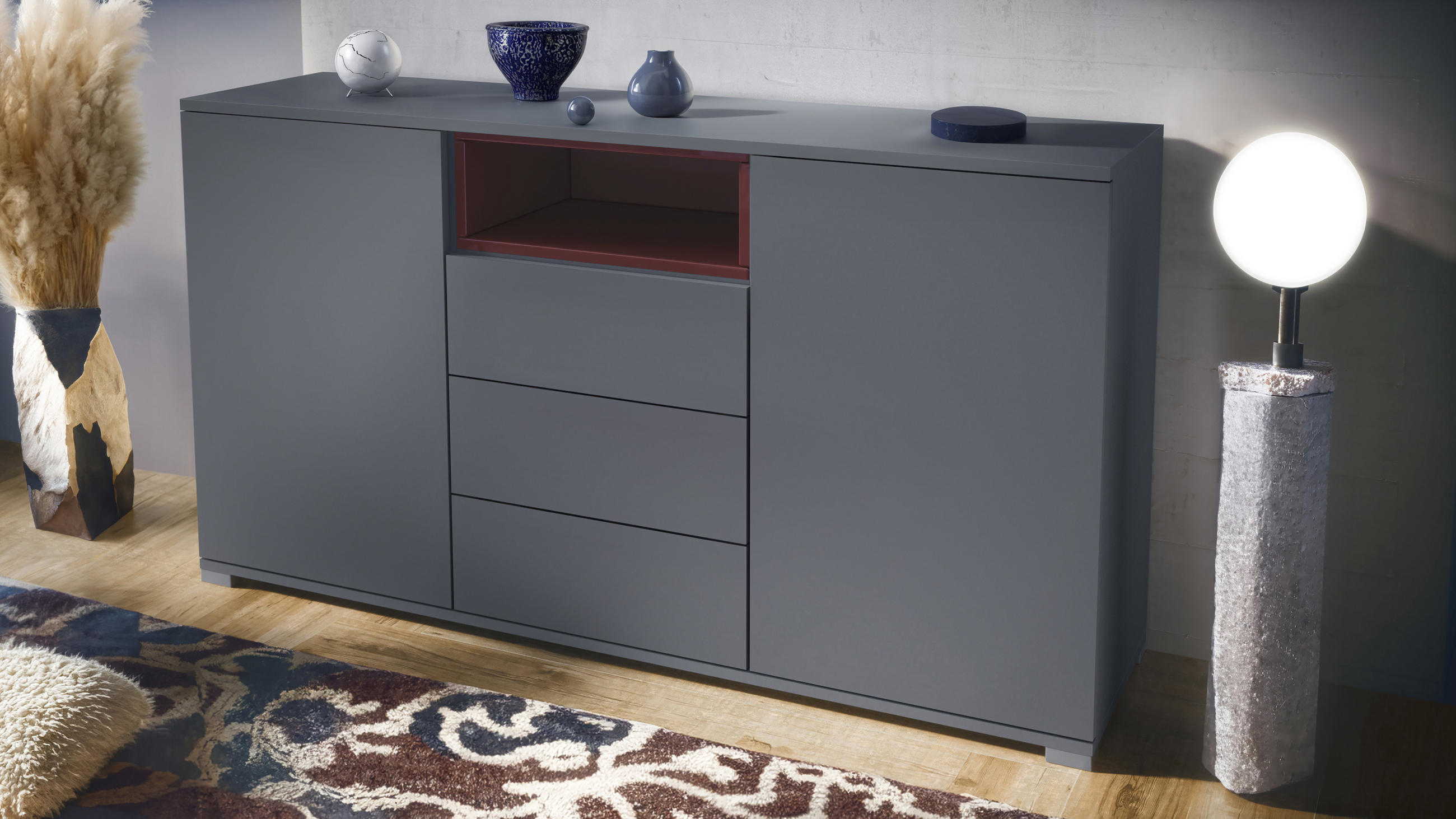 SIDEBOARD Skadu Bordeaux Hochglanz - Bordeaux, Holzwerkstoff (138.5/75.5/35cm) - Vladon
