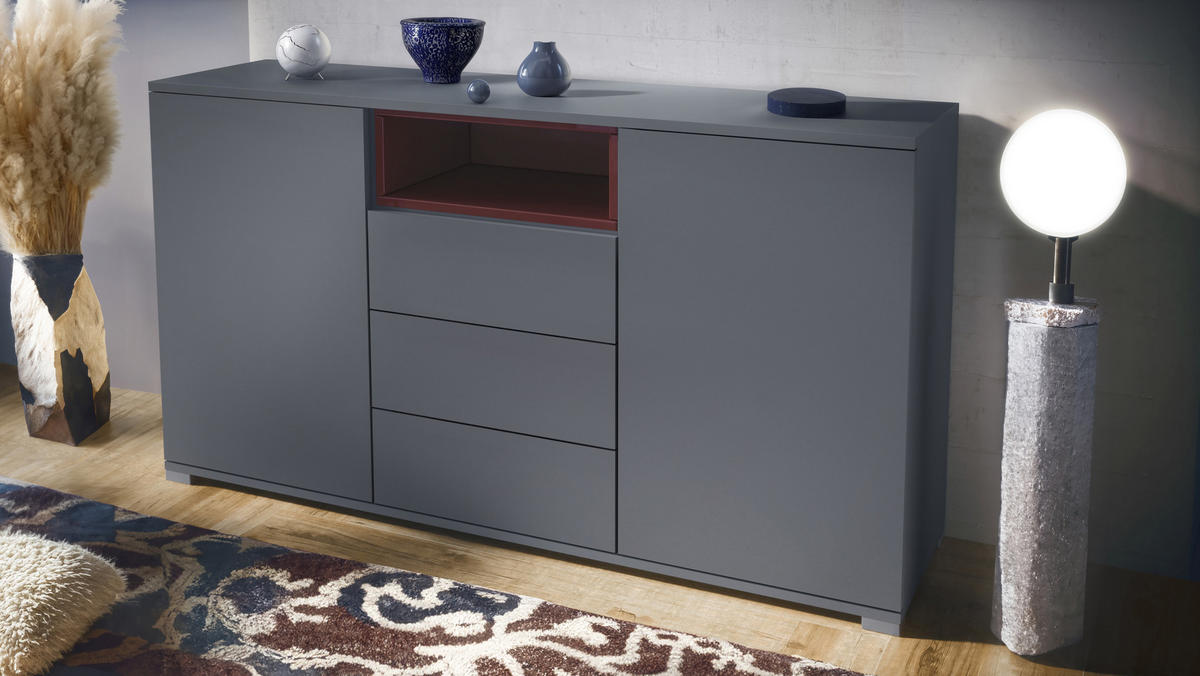SIDEBOARD Skadu Bordeaux Hochglanz - Bordeaux, Holzwerkstoff (138.5/75.5/35cm) - Vladon