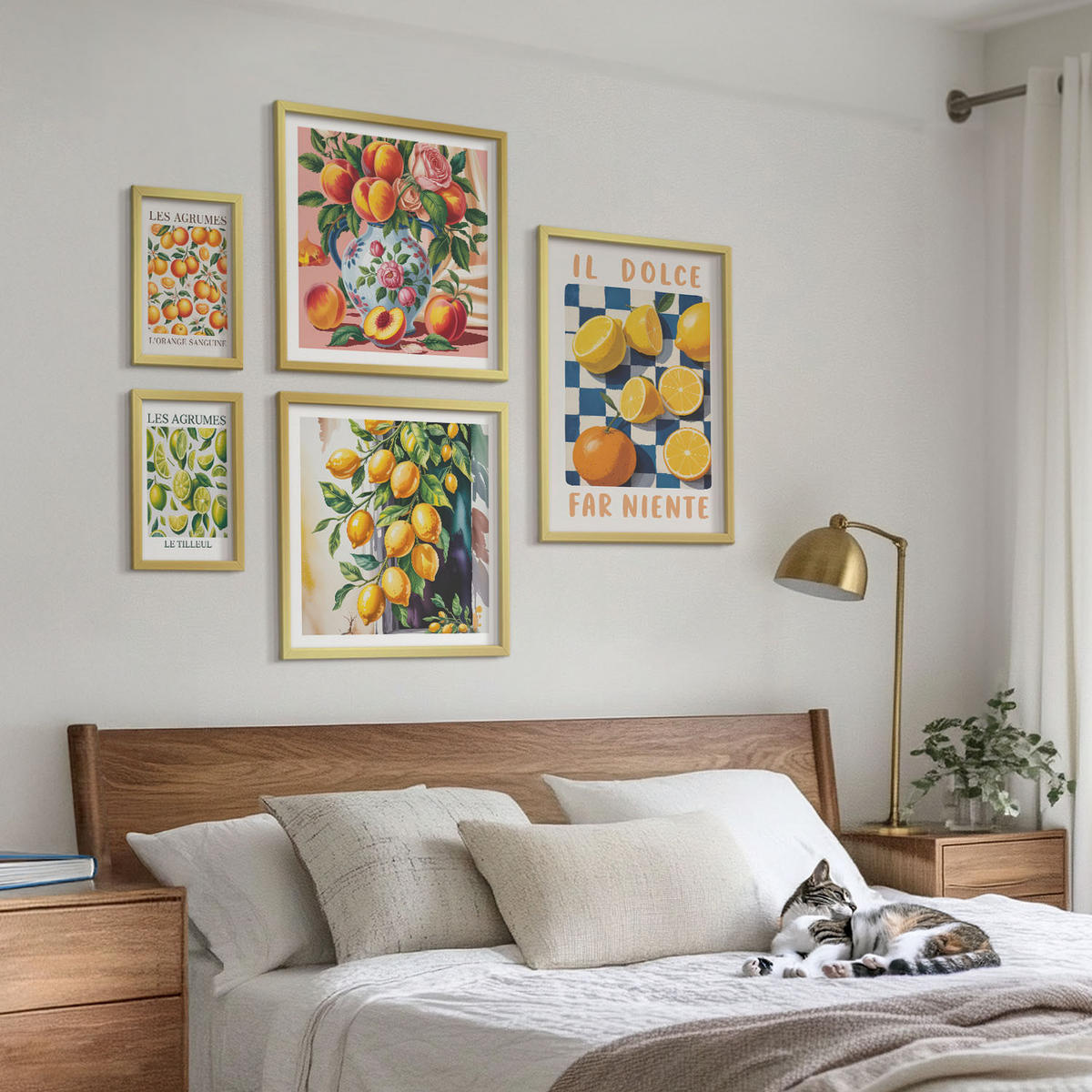BILDER SET 5er Set - 50x50 cm & 20x30 cm & 40x60 cm Goldrahmen - Zitronenbäume im Topf - Goldfarben, Kunststoff (40/60cm) - TULUP