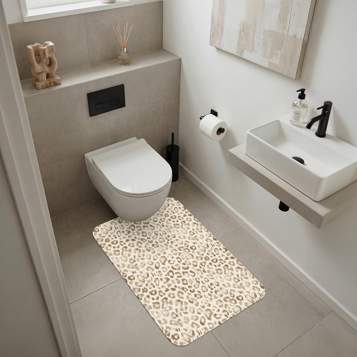 KOUPELNOVÁ PŘEDLOŽKA Leopard - Classic - Béžová 60x90 cm - světle hnědá, textil/plast (60/90cm)