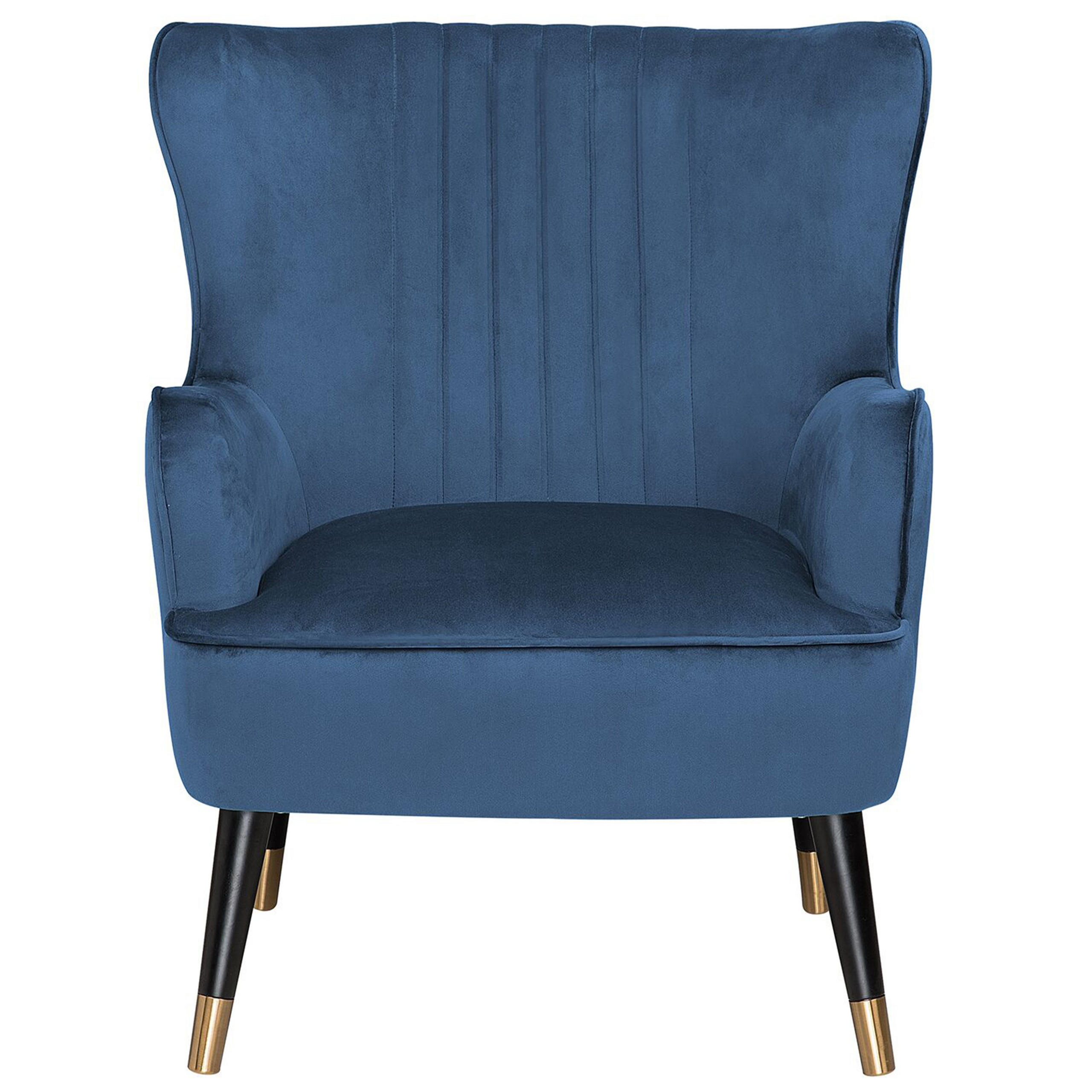SESSEL Samtstoff blau Varberg - Blau/Goldfarben, Textil (74/89/77cm) - Beliani