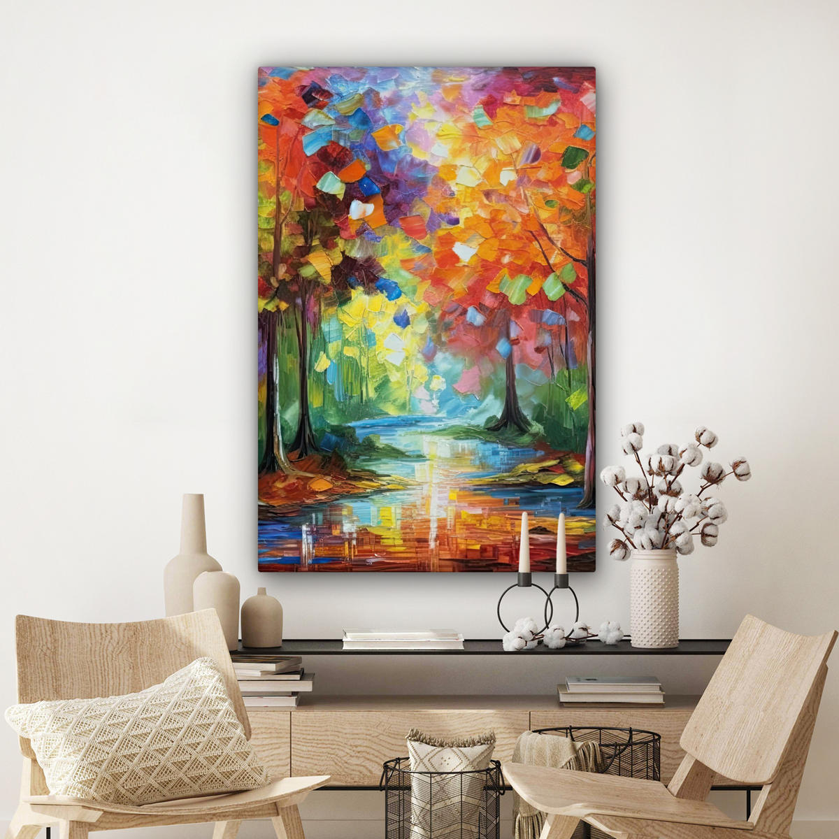 LEINWANDBILD Landschaft - Wald - Farben - Natur Deko XXL 80x120 cm - Multicolor, Textil (80/120cm) - MuchoWow