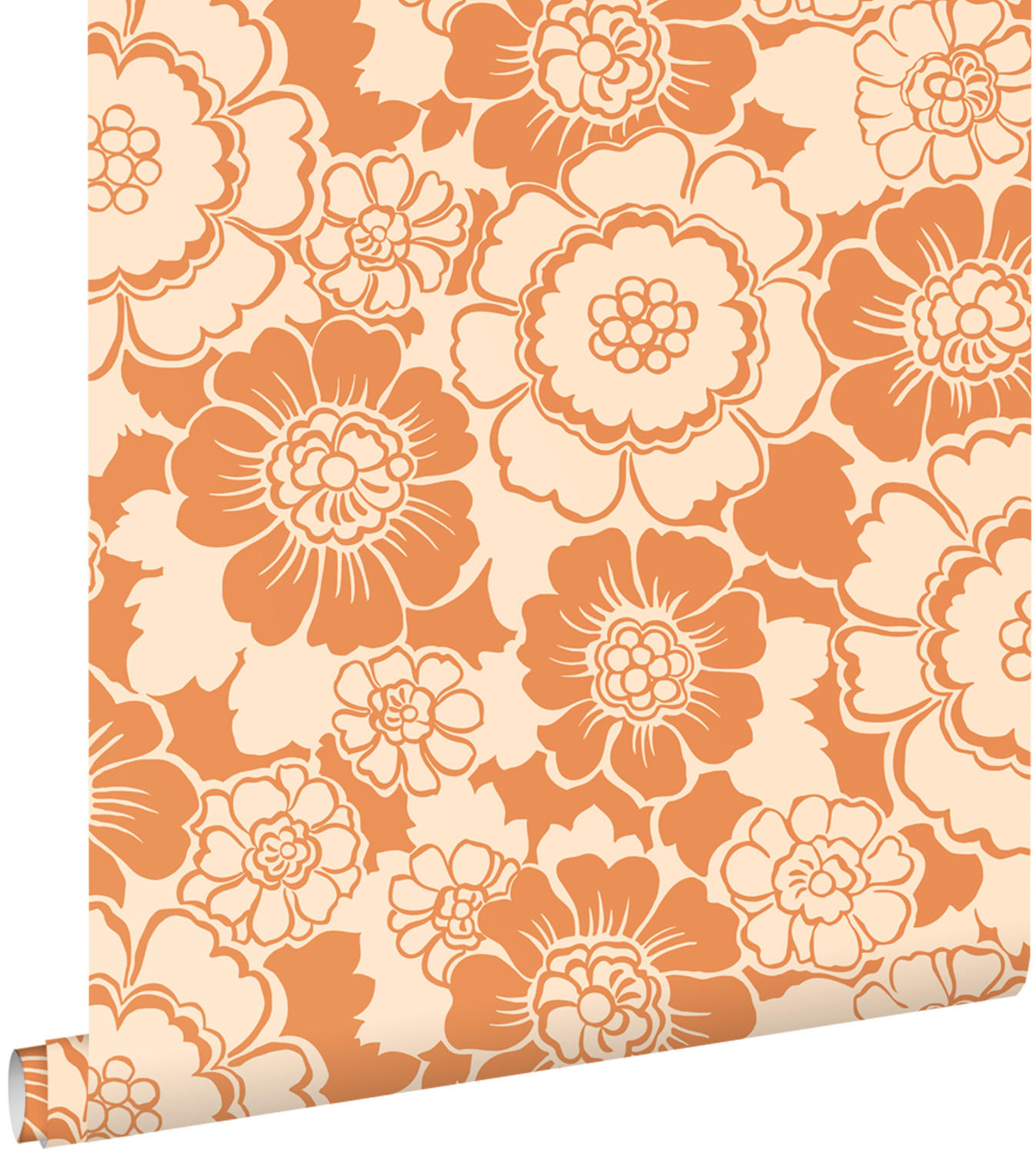 TAPETE Retro Blumen 50 x 900 cm - Orange, Papier (50/900cm) - ESTAhome