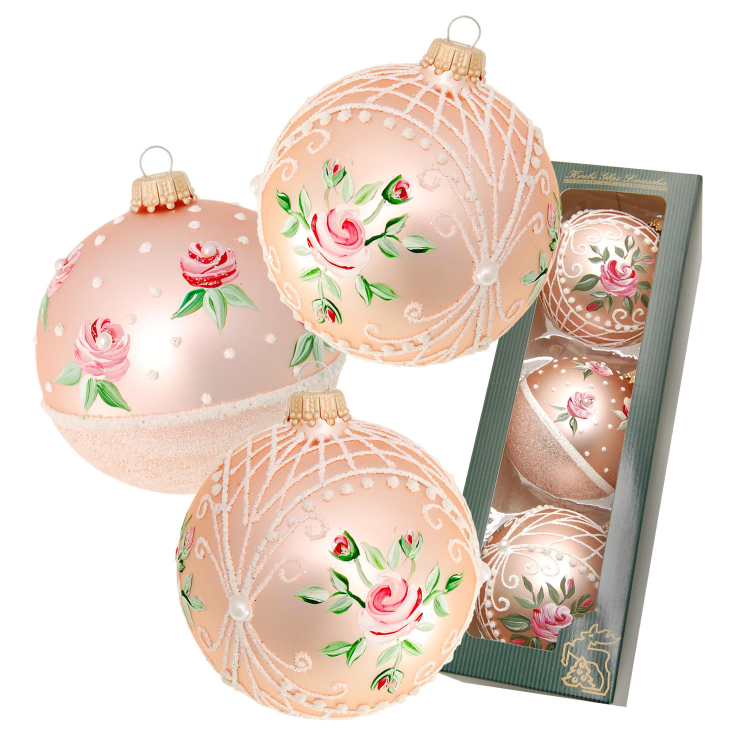 CHRISTBAUMKUGELN Blumenstrauß-Dekor Rosa 8cm (Glas / 3 Stk.) - Rosa, Glas (8/8/8cm) - Krebs Glas Lauscha