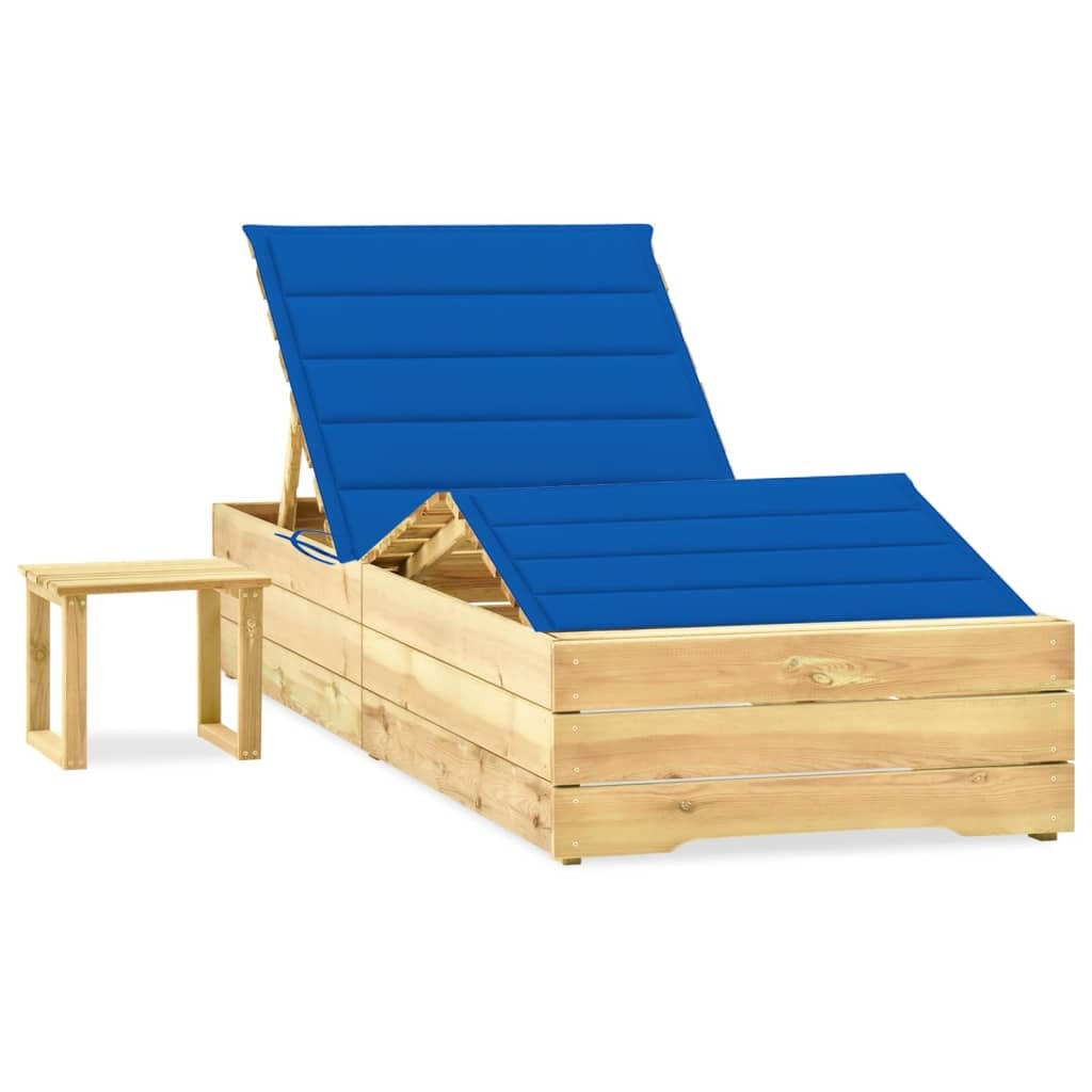 GARTEN-SONNENLIEGE mit Tisch und Auflage Kiefer Imprägniert - Blau, Holz (90/75/198cm) - furnicato