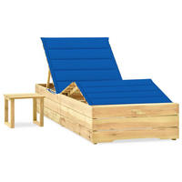 GARTEN-SONNENLIEGE mit Tisch und Auflage Kiefer Imprägniert - Blau, Holz (90/75/198cm) - furnicato
