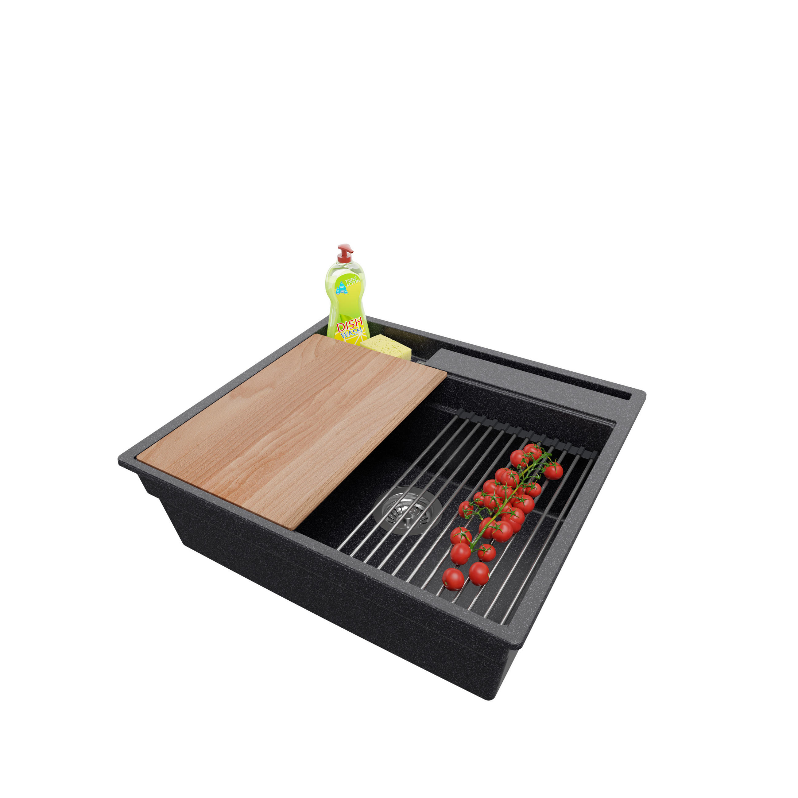 SPÜLBECKEN Oslo Pocket, 2-er set Anthrazit 58/53 cm 1 Becken + Ablauf-Set + Küchenzubehörset ab 60er Unterschrank - Chromfarben/Anthrazit, Kunststoff (58/20/53cm) - Primagran