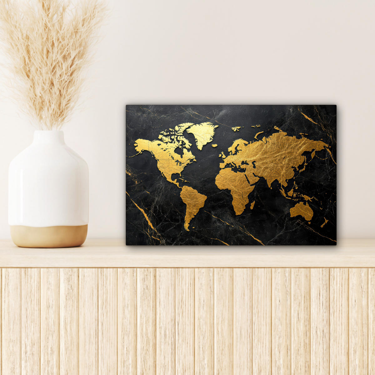 LEINWANDBILD Weltkarte - Gold - Marmor 30x20 cm - Goldfarben, Textil (30/20cm) - MuchoWow