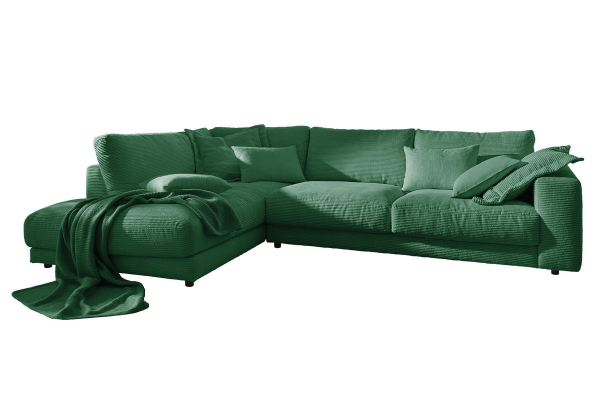 ECKSOFA MADELINE Smaragdgrün Cord - Smaragdgrün/Schwarz, Kunststoff/Textil (325/224cm) - KAWOLA