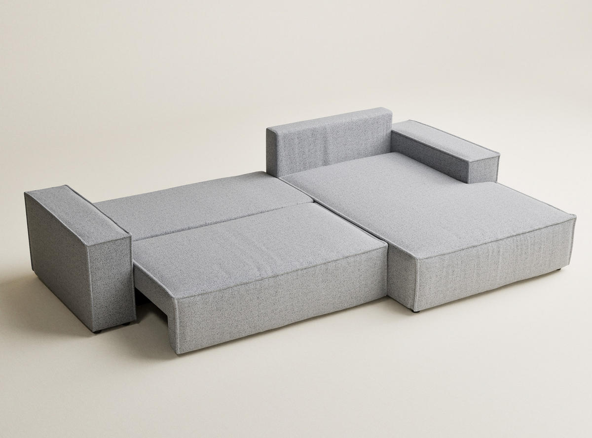 ECKSOFA MIT SCHLAFFUNKTION Maze Hellgrau Webstoff - Hellgrau/Schwarz, Holz/Holzwerkstoff (294/185cm) - Maison de Reve