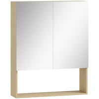 BADEZIMMER Hängeschrank 60x16.6x75 cm Eiche mit Doppelspiegel & verstellbarem Regal - Eichefarben, Glas (60/75/16.6cm) - Modfu