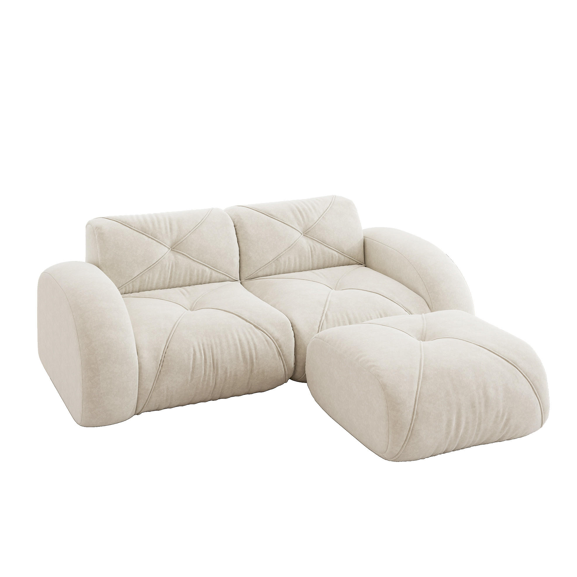 MODULSOFA 2-Sitzer mit Hocker, 32D-Schaumstoff und chenillebezogenem Komfort, Weiß - Weiß, Textil (204/76/171cm) - Redom