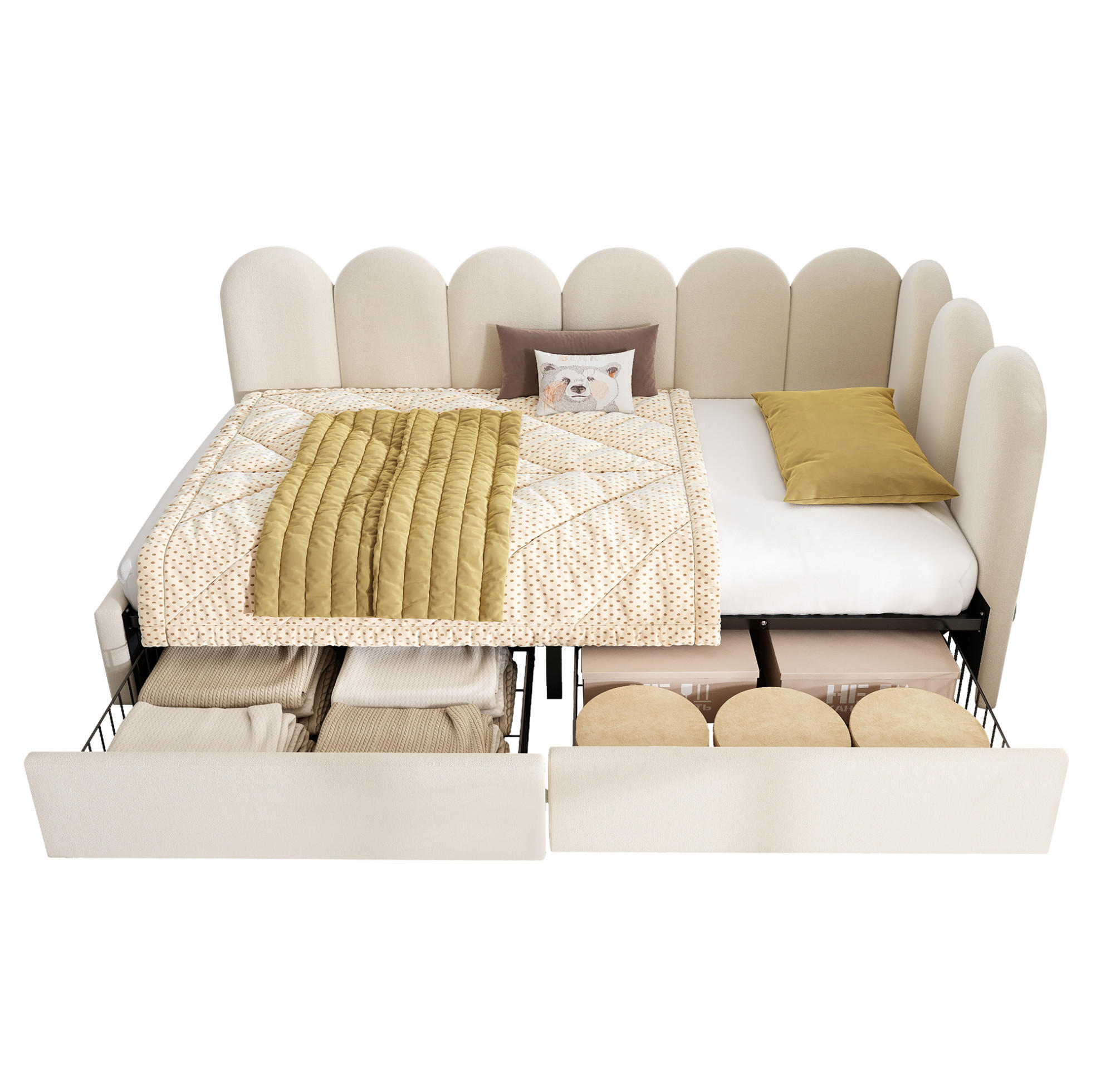 KINDERBETT Polsterbett 90/200 cm aus Samt mit 2 Schubladen Beige - Beige, Textil (90/200cm) - Modenvie