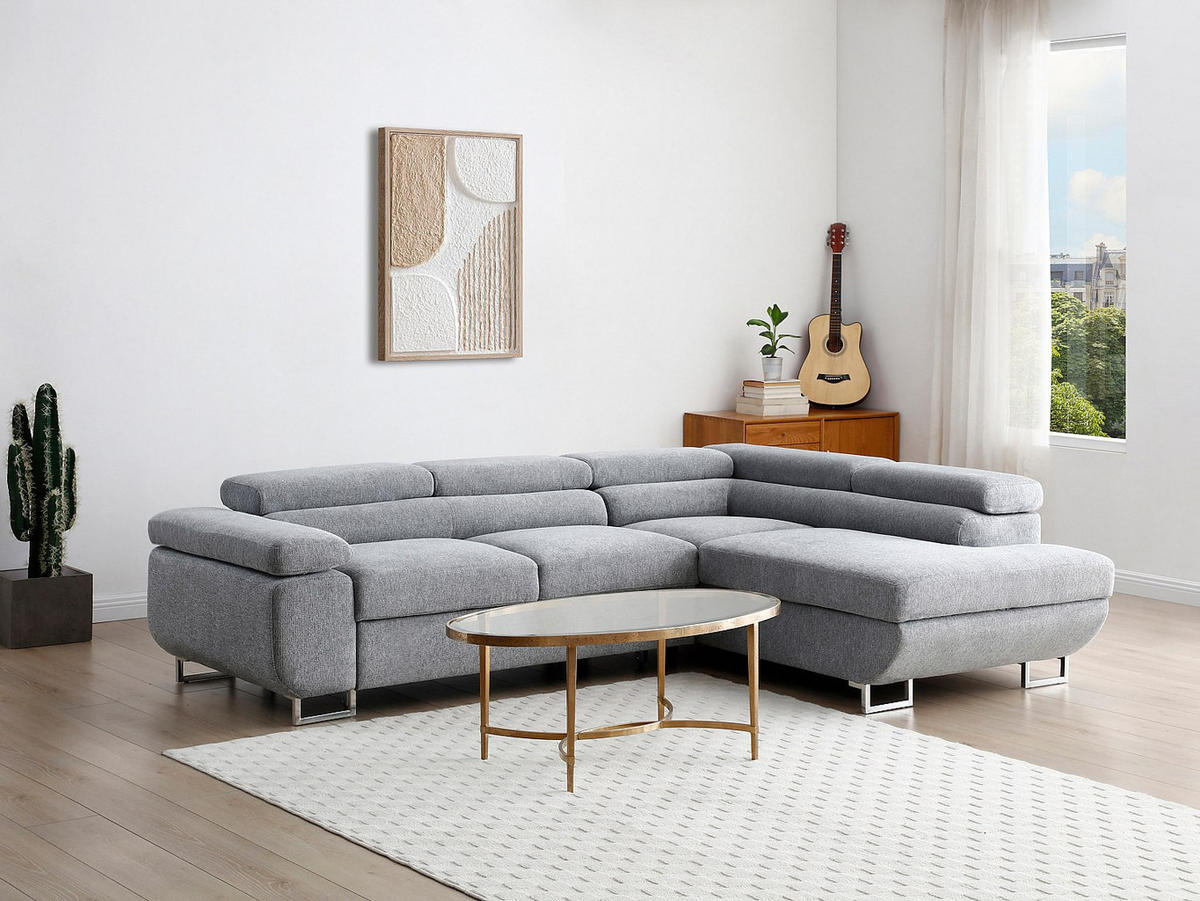 ECKSOFA mit Schlaffunktion - Ecke rechts - Strukturstoff - Grau - NURAZIO - Grau, Textil (268/202cm) - Vente-Unique