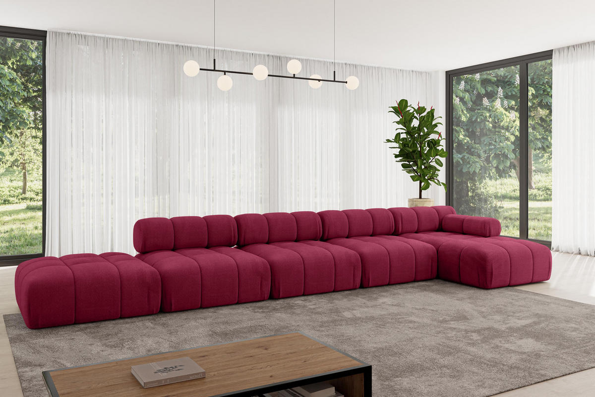 ECKSOFA modulares Sofa Lizur-L3 - 475x160x70 cm Bordeauxrot Velours - Bordeaux, Holzwerkstoff/Textil (475/160cm) - ALTDECOR