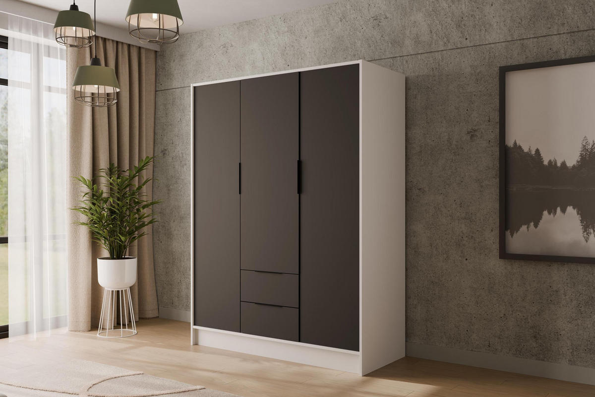 KLEIDERSCHRANK mit Flügeltüren KOLIN 150x200cm Weiß / Schwarz - Schwarz/Weiß, Holzwerkstoff (150/200/51cm) - ALTDECOR